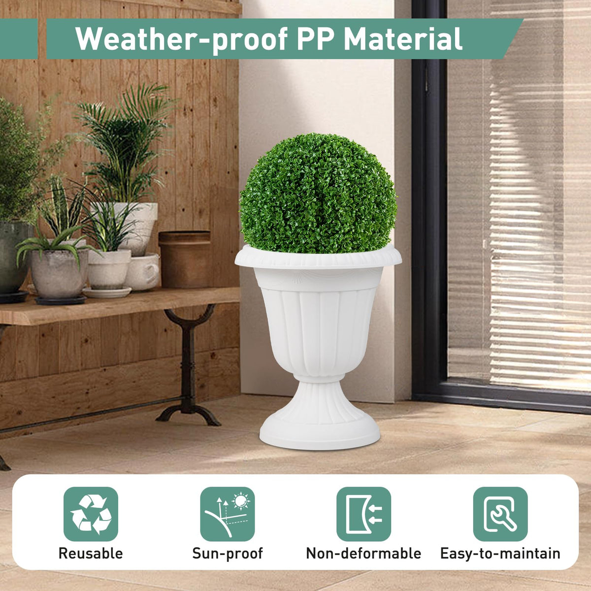 Lucktree 18" Tall Urn Plastic Flower Pots with Pedestal Base & Pre-Marked Drain Hole