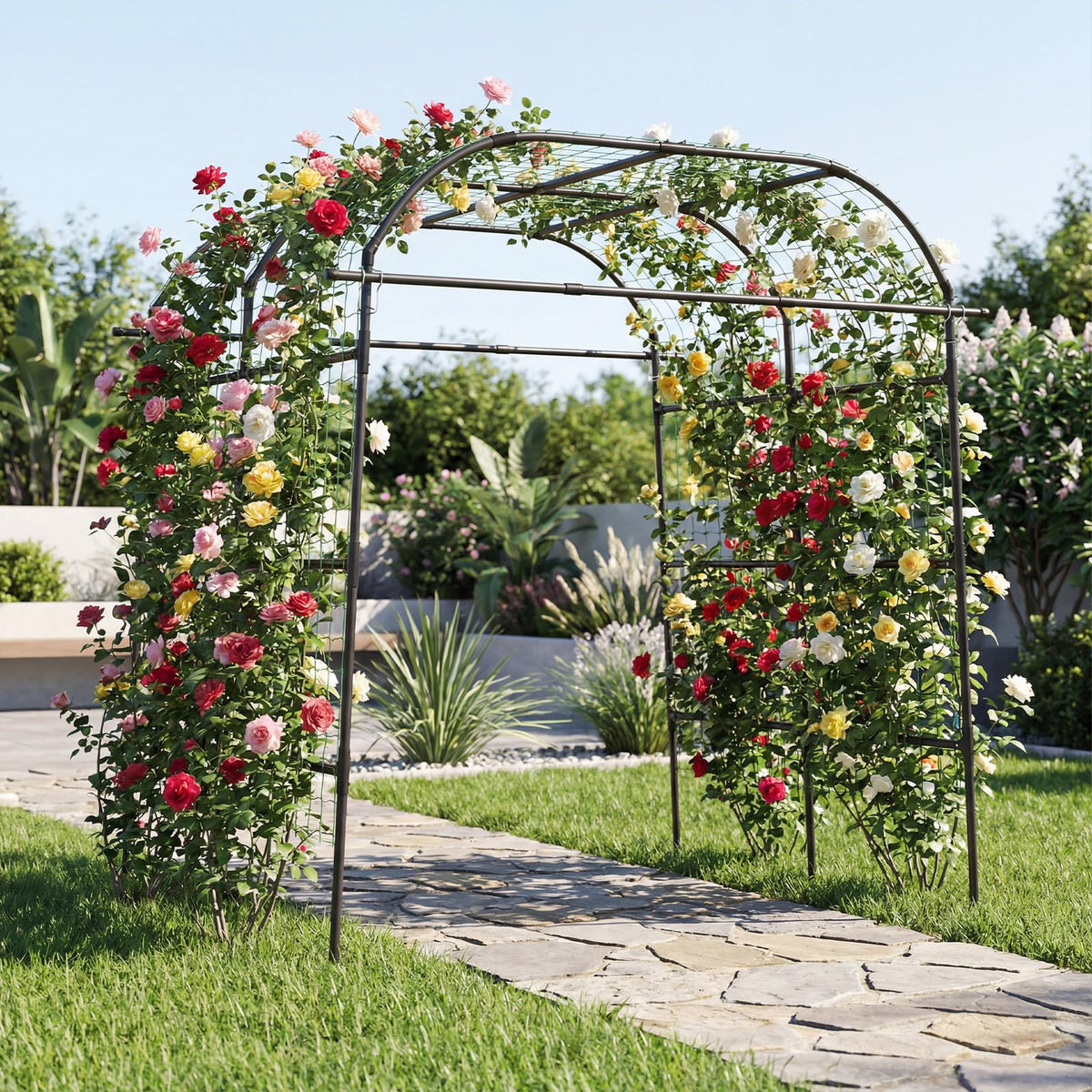 Lucktree Metal Garden Arch Trellis for Climbing Plants Outdoor