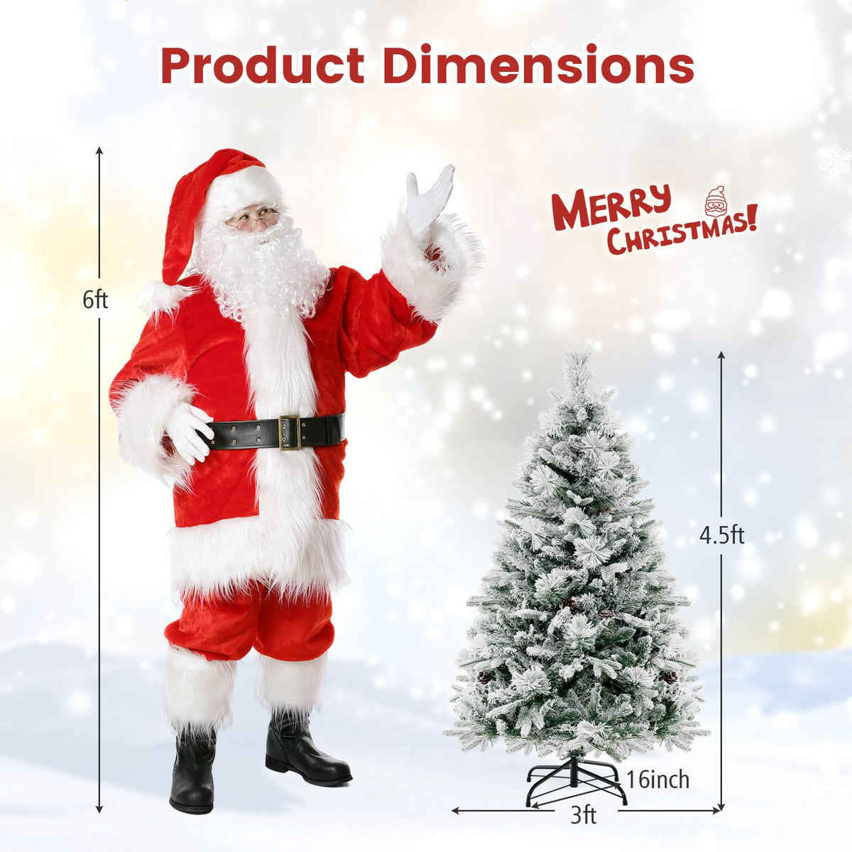 Lucktree Pre-Lit Snow Flocked Christmas Tree, Artificial Hinged Xmas Tree with 160 Multi-Color LED Lights