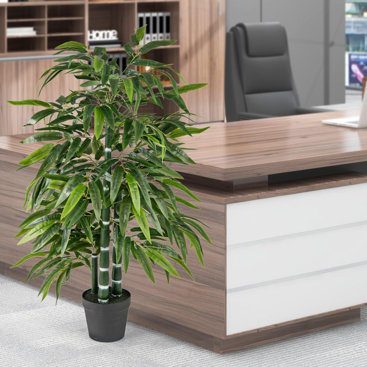 Lucktree Artificial Bamboo Tree, 50" Tall Set of 2 Fake Bamboo Plant with 3 PE Bamboo Trunk & Flush Leaves