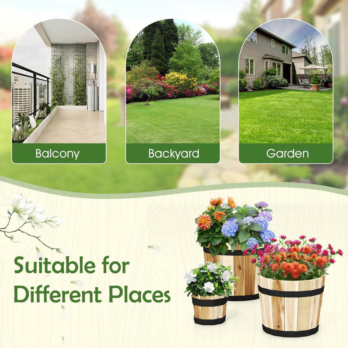 Lucktree Outdoor Acacia Wood Raised Garden Bed for Flower Vegetable Fruit