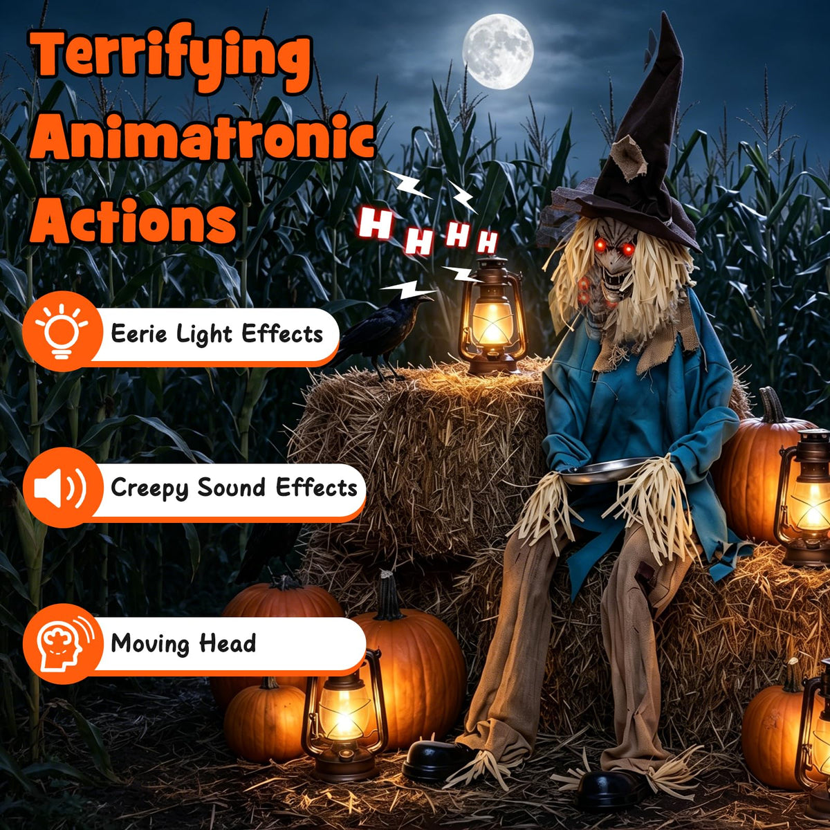 5.2 FT Animated Halloween Sitting Scary Scarecrow Decoration