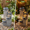 Lucktree 4-Tier Water Fountain Outdoor with Warm LED Lights & Pump