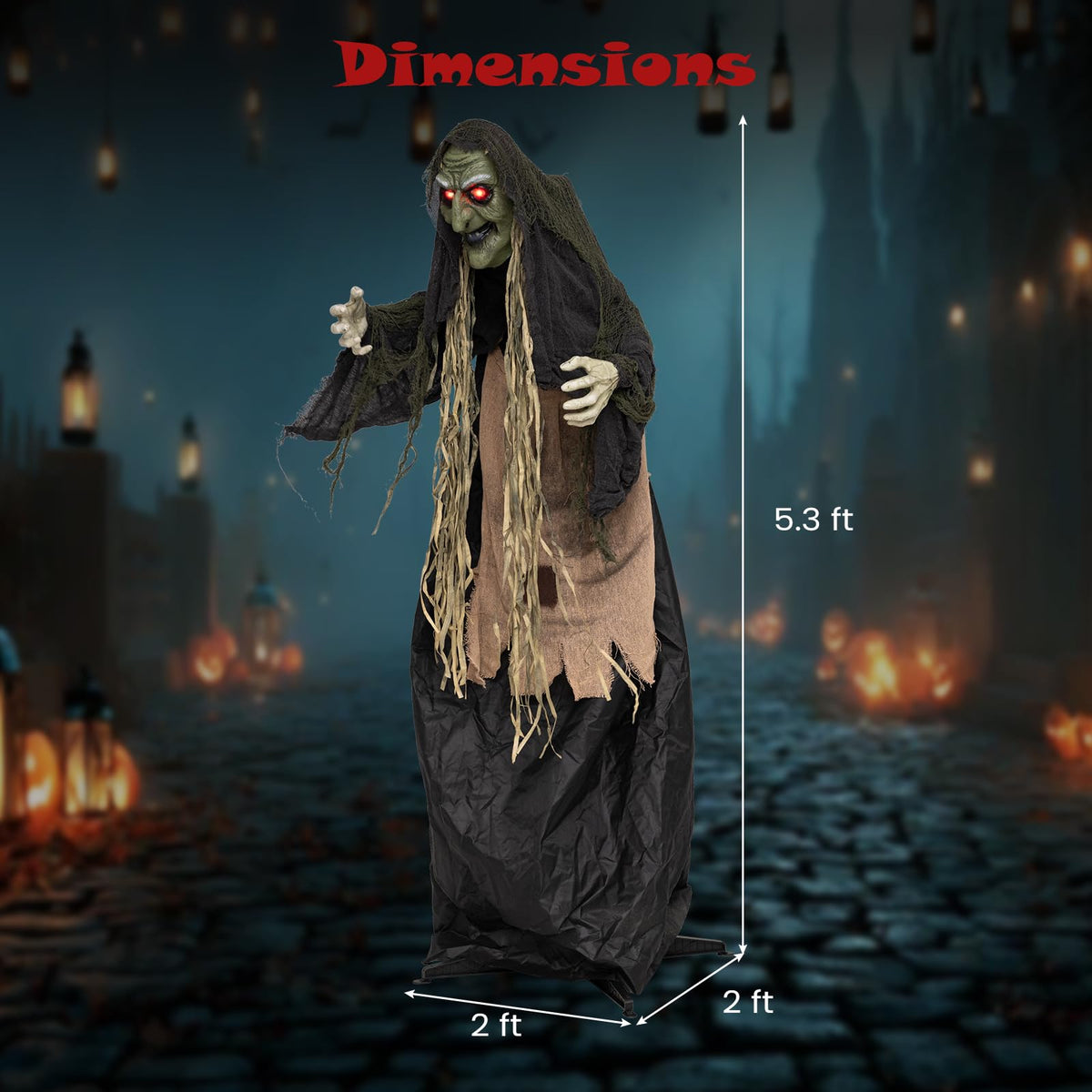 Lucktree 5.3 FT Halloween Animatronics Standing Hunchback Witch Decorations