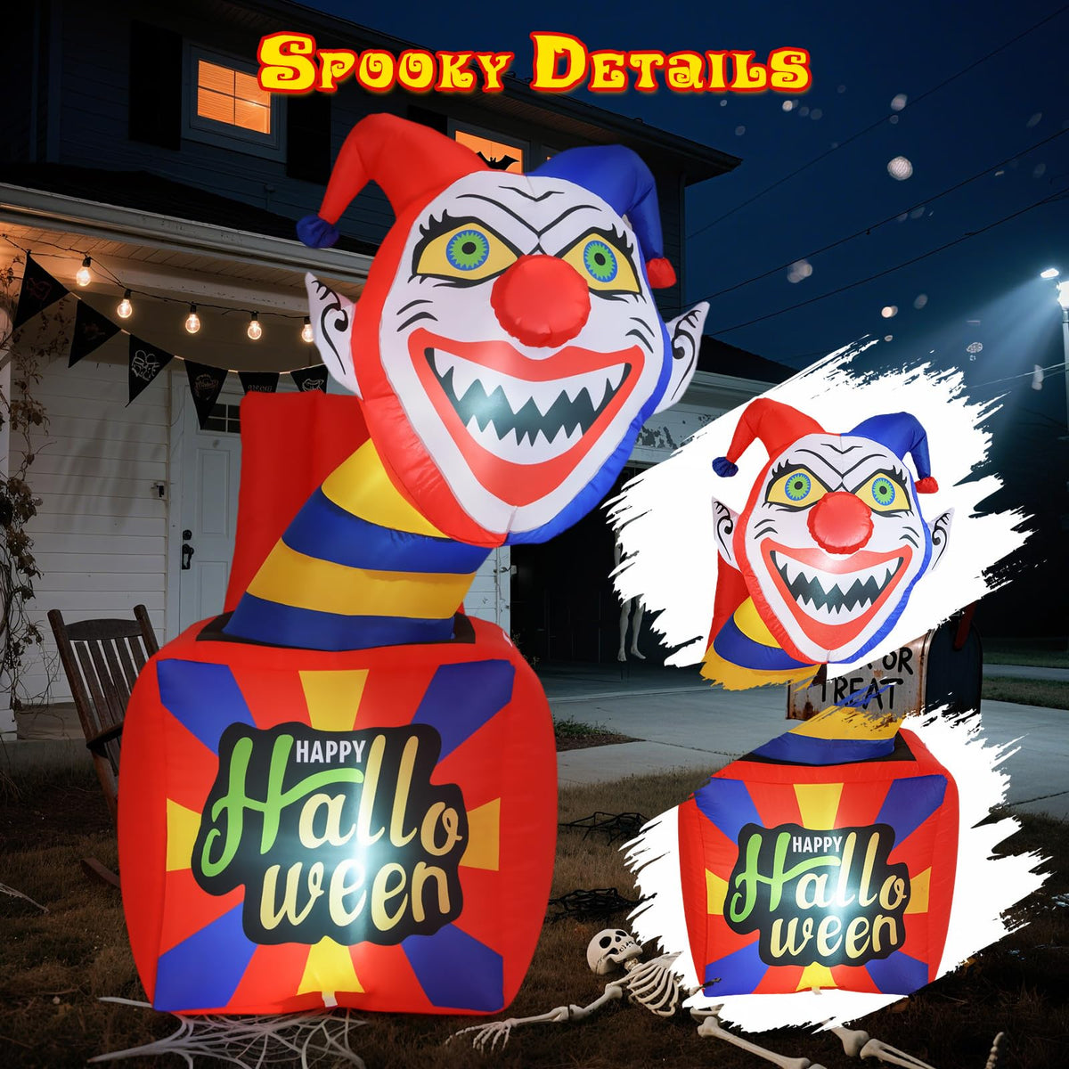 Lucktree 5 Ft Halloween Inflatable Clown, Blow up Circus Clown Box