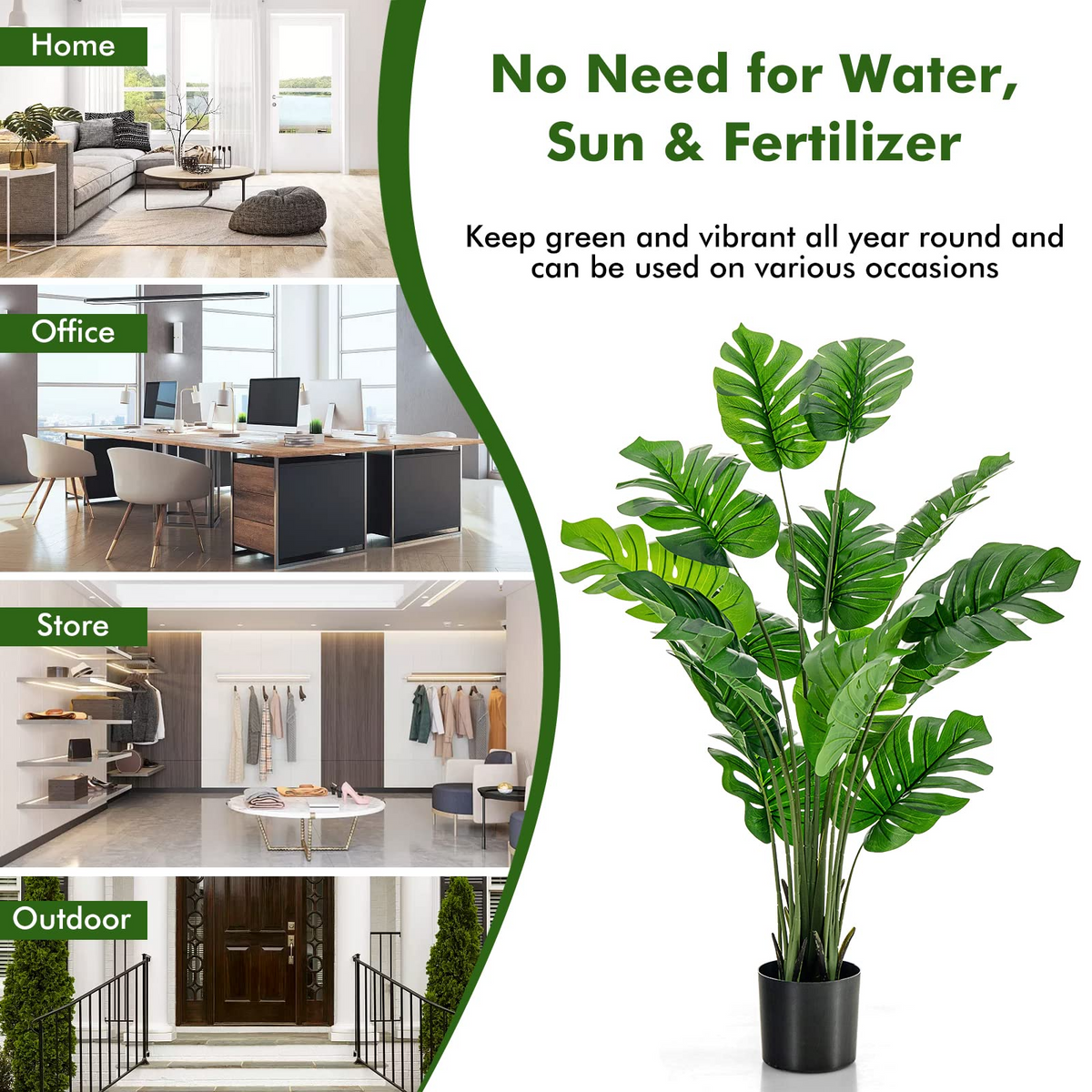 Lucktree Artificial Monstera Deliciosa Plant, 5ft Tall Fake Tropical Palm Tree w/15 Pcs Different Turtle Leaves - LucktreeUS