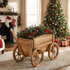 Lucktree Wood Wagon Planter Rustic Rolling Flower Pot Stand