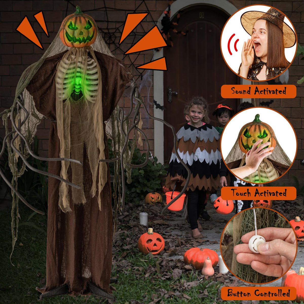 Lucktree 6 FT Halloween Light Up Talking Ghost Pumpkin with Glowing Ribs and Moving Head