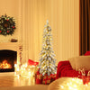 Lucktree Pre-Lit Flocked Pencil Christmas Tree Artificial Slim Xmas Tree