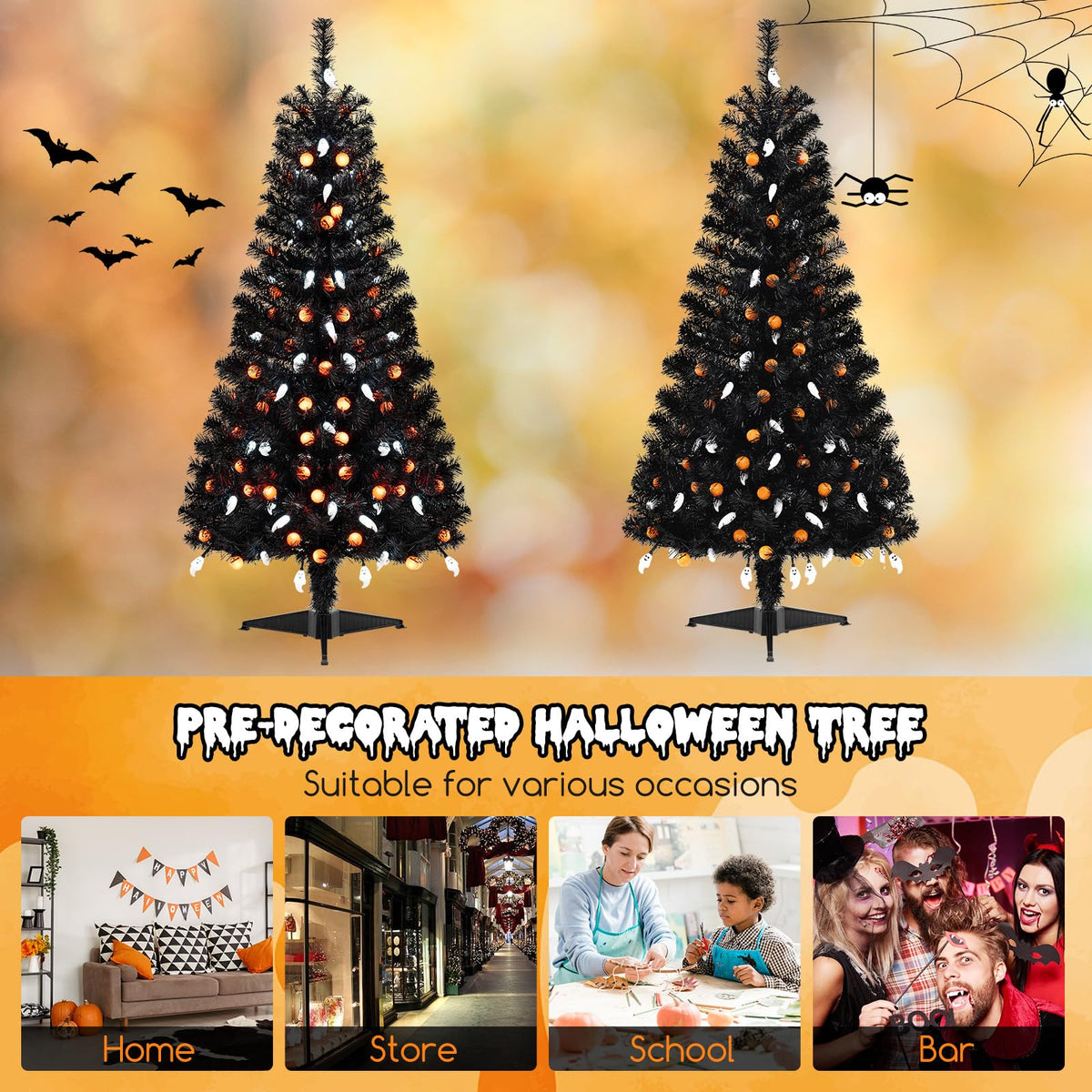 Lucktree 4.5 FT Pre-Lit Halloween Tree with 6 Lighting Modes with Spooky Music Sync
