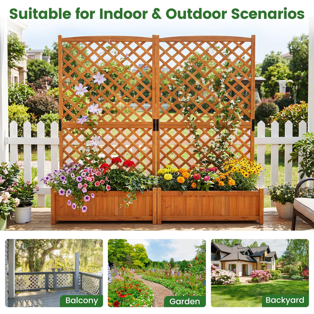 Lucktree 71" Wooden Raised Garden Bed with Trellis (1/2)