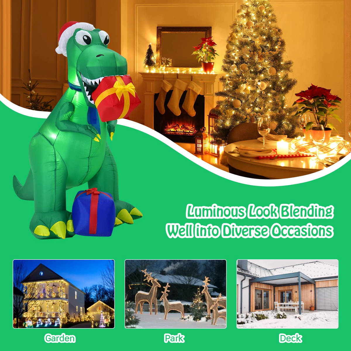 Lucktree 6 FT Christmas Inflatable Dinosaur, Indoor & Outdoor Christmas Decoration