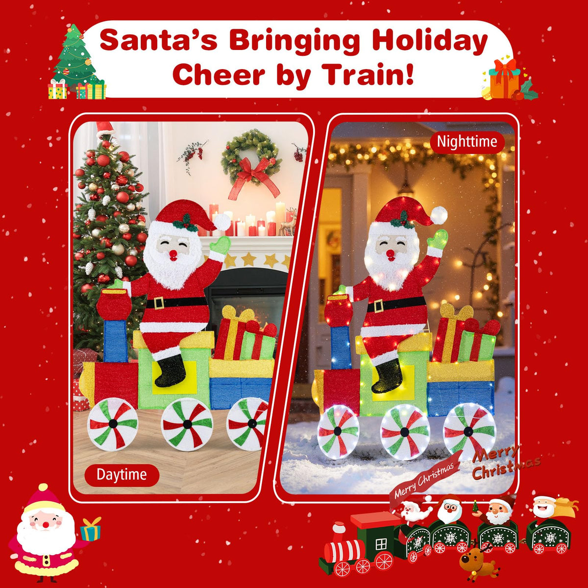 Lucktree Lighted Santa on Train Christmas Decoration with LED Lights