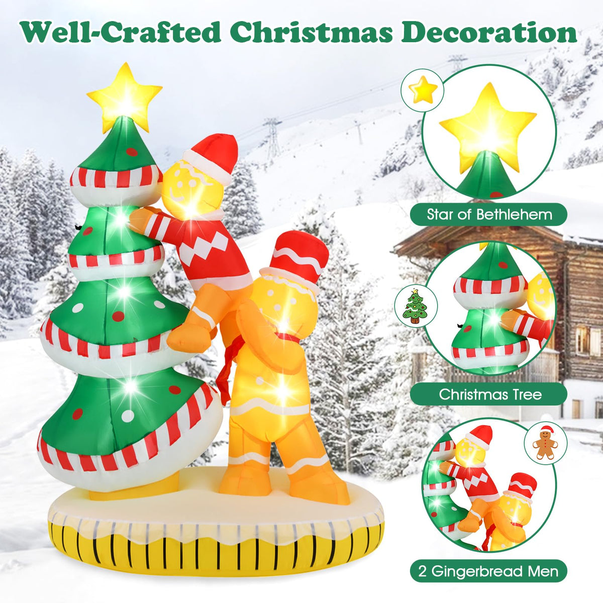 Lucktree 7 FT Lighted Christmas Inflatable Gingerbread Men Climbing Christmas Tree with LED Lights & Built-in Fan
