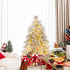 Lucktree 4.5ft Pre-Lit Snow Flocked Christmas Tree, Artificial Hinged Full Xmas Tree with 279 PVC & Pine Needles