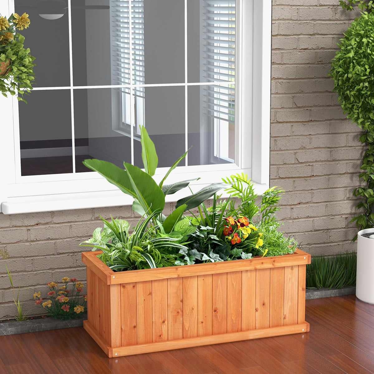 Lucktree Raised Garden Bed | 31”x14”x12” Wooden Planter Box with 4 Drainage Holes (1/2)