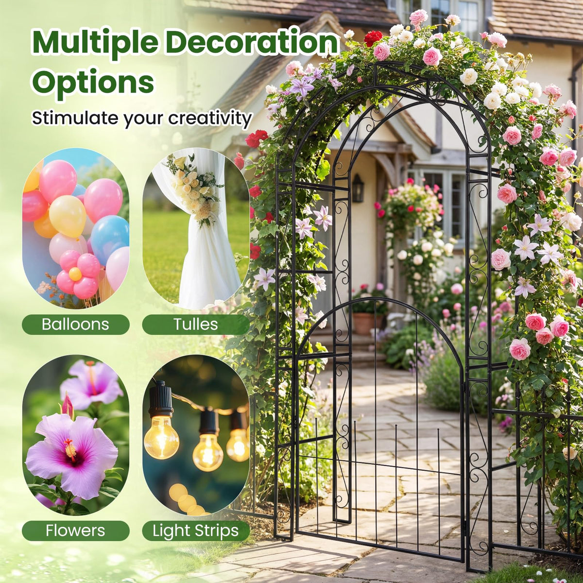 Lucktree 84'' Garden Arbor with Gate for Backyard Lawn