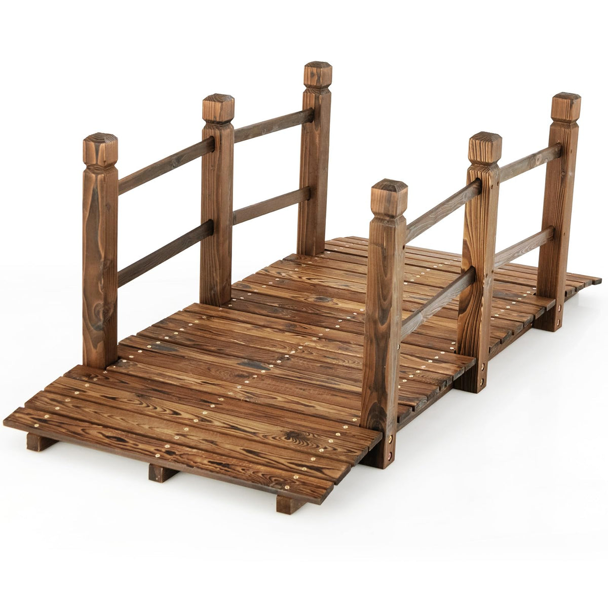 Lucktree 5 ft Garden Bridge - Stained Wood Arc Footbridge Walkway