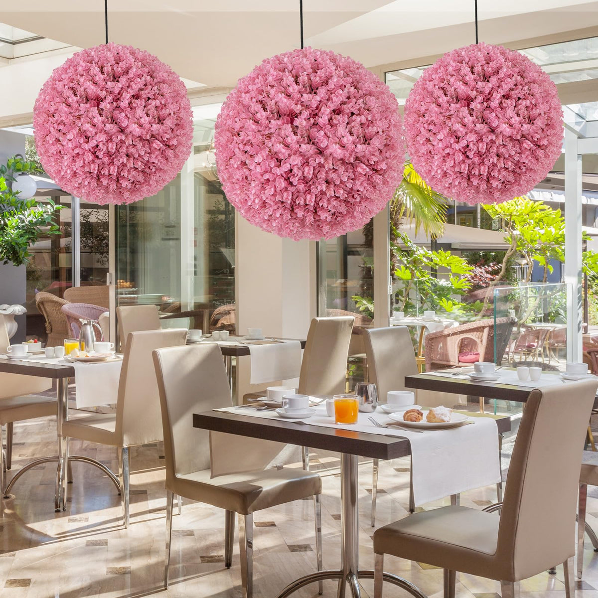 Lucktree 17.5 Inch Topiary Balls Artificial Outdoor Set of 2, Faux Pink Eucalyptus Decorative Balls