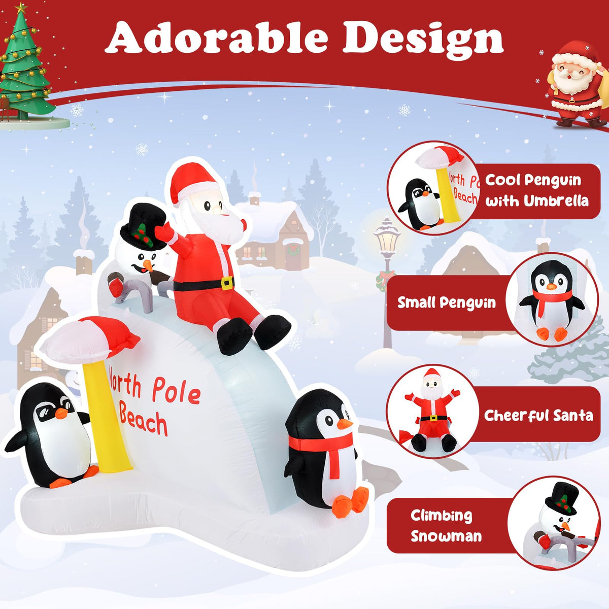Lucktree 6.4 FT Christmas Inflatable Penguins, Santa & Snowman on Slide