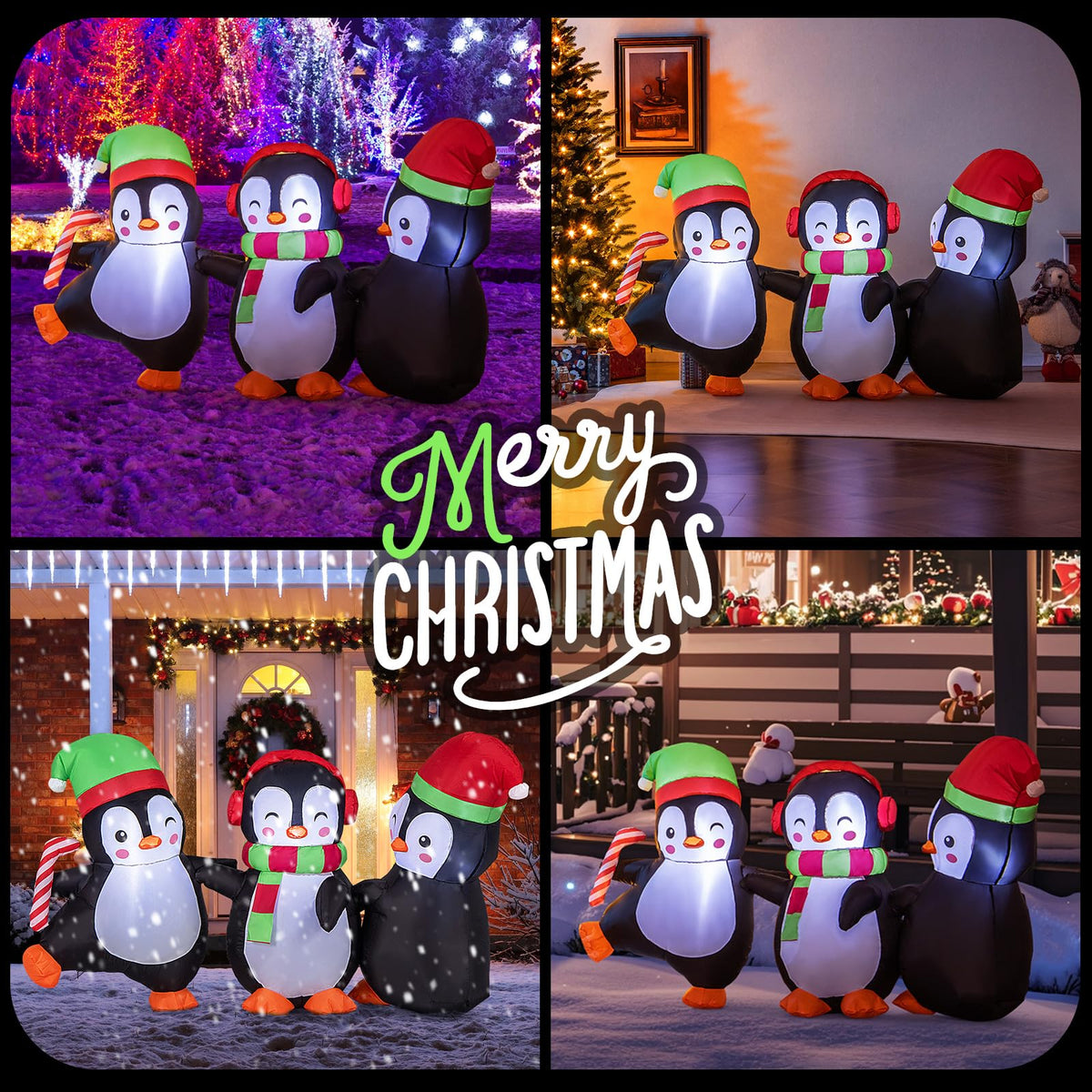 Lucktree 6FT Christmas Inflatables, LED Lighted Xmas Inflatable Penguin Family Hand in Hand