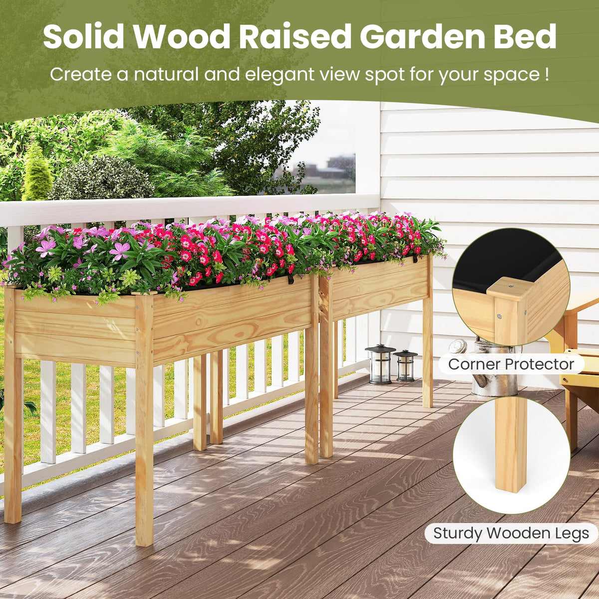 Lucktree 47"x23"x30"  Elevated Wood Planter Box with Liner