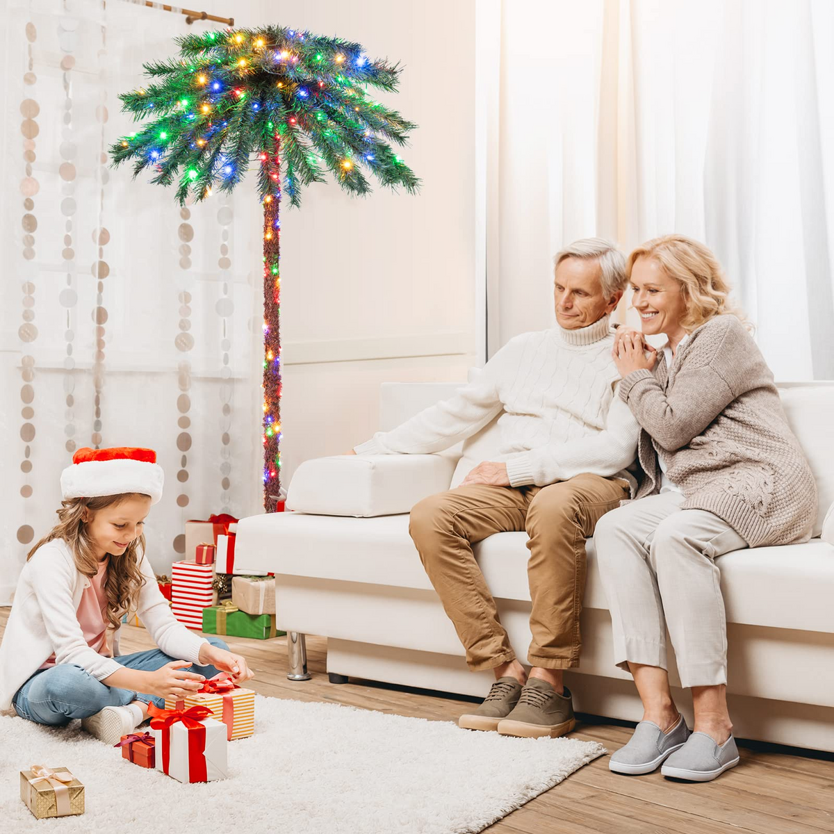 Lucktree 6 FT Pre-Lit Artificial Christmas Tree, Lighted Xmas Palm Tree W/ 210 Multi-Color LED Lights - LucktreeUS