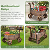 Lucktree Wooden Wagon Planter Raised Bed on Wheels, Handle, Drainage Hole