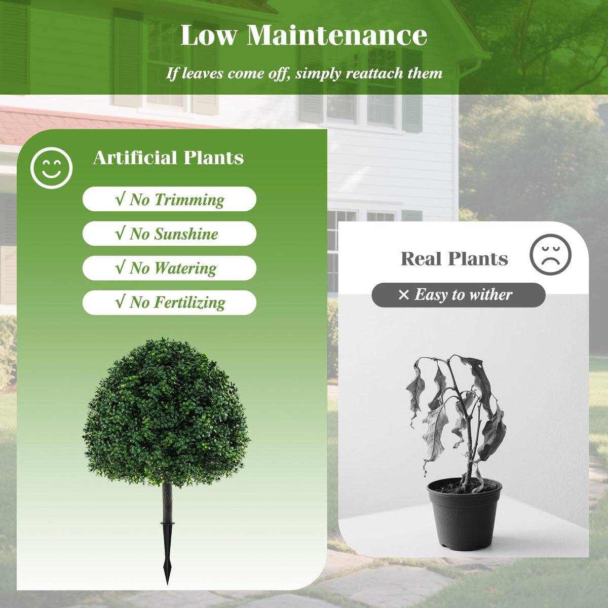 Lucktree 28 Inches Artificial Boxwood Topiary Ball Tree Set Sun-Protective Fake Shrub Plants
