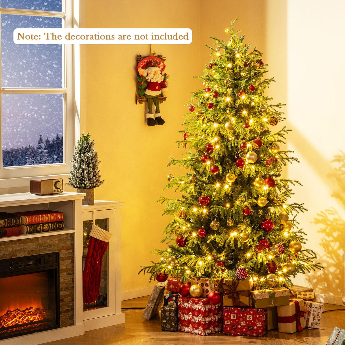 Lucktree Pre-Lit Artificial Christmas Tree with PVC & Soft TPE Branch Tips & Foldable Metal Stand