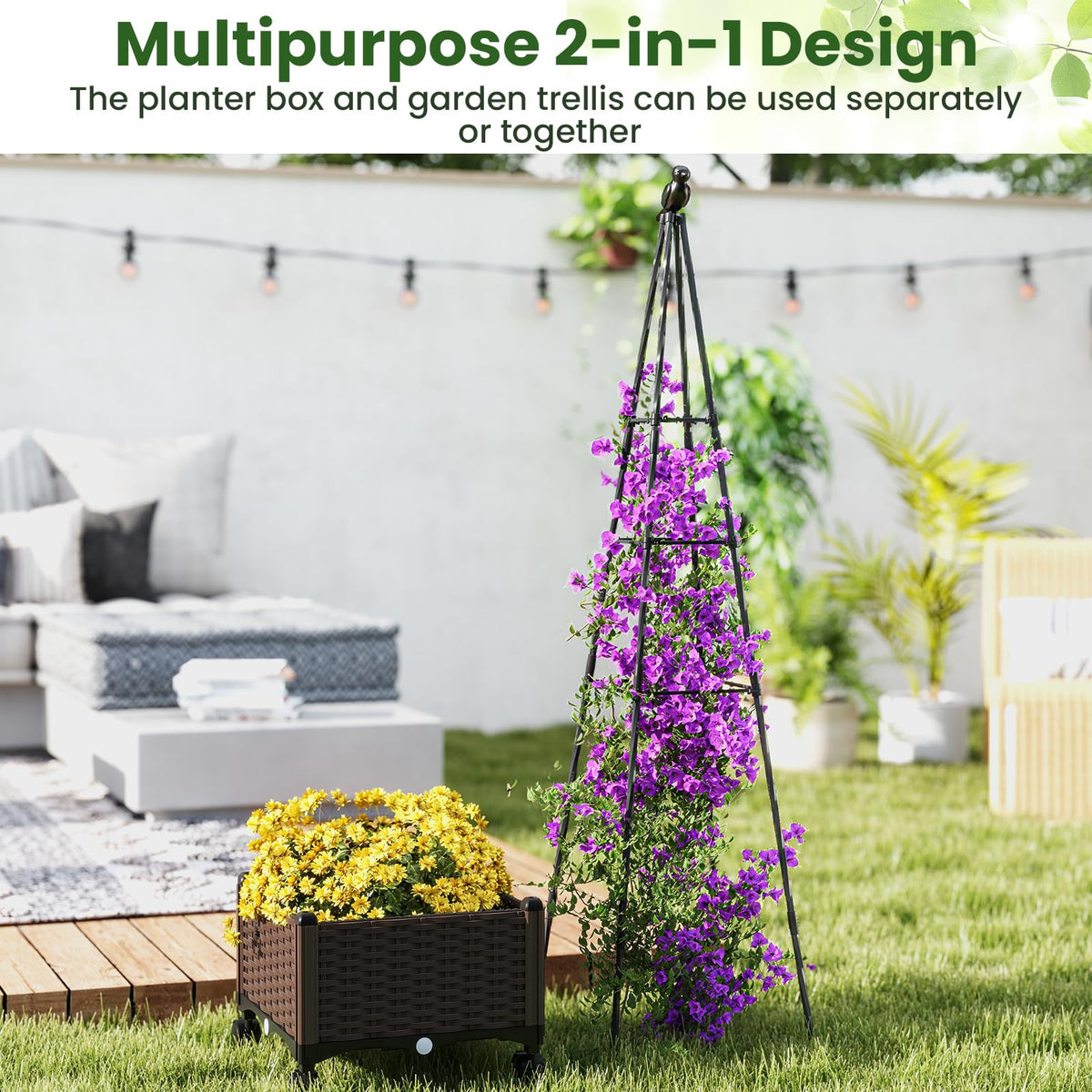 Lucktree Raised Garden Bed with Wheels & Tomato Cage