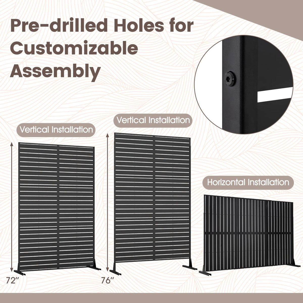 Lucktree 72''H x 48''W Freestanding Metal Privacy Screen with Stable Legs