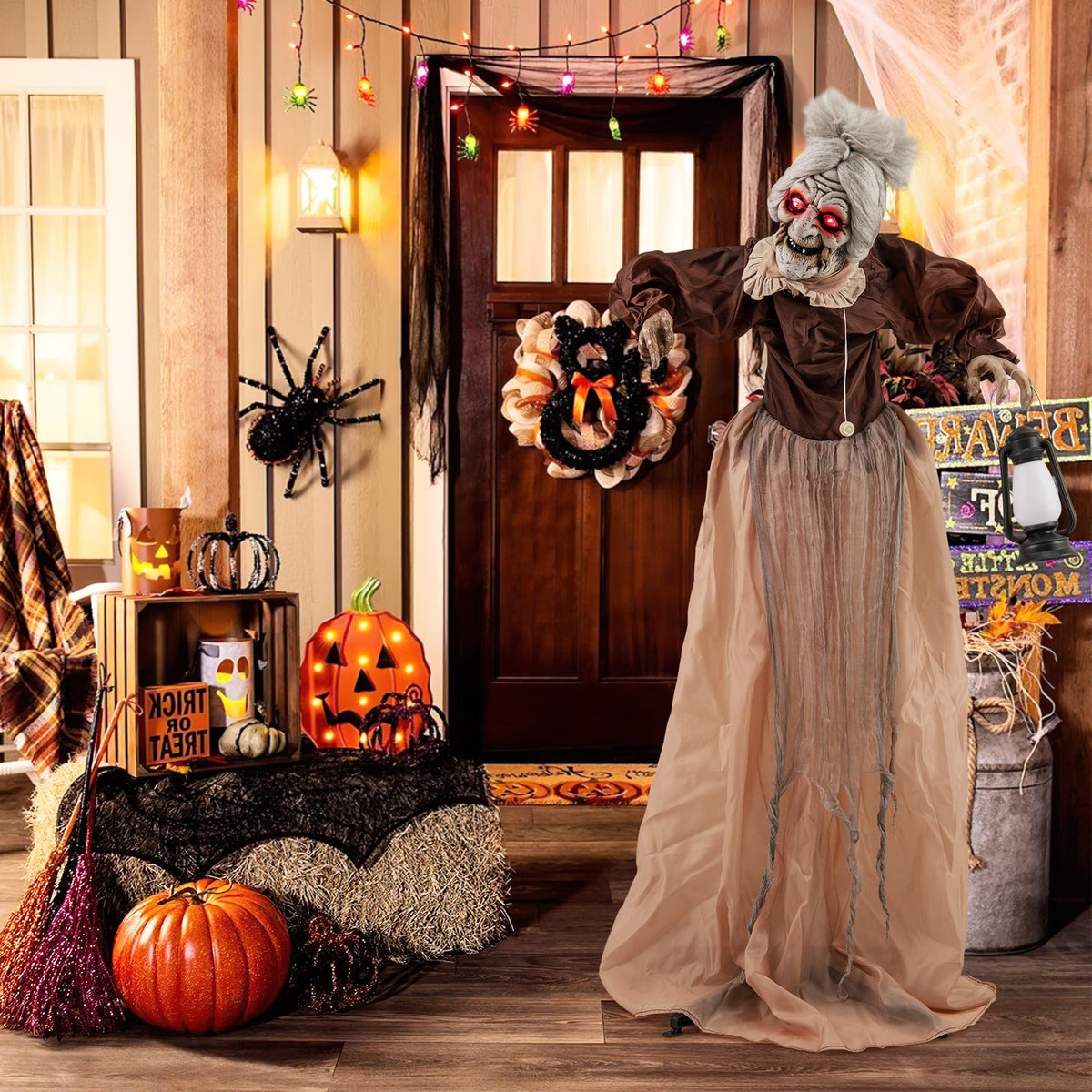 Lucktree Halloween Animatronic, Talking Zombie Maid in Lantern