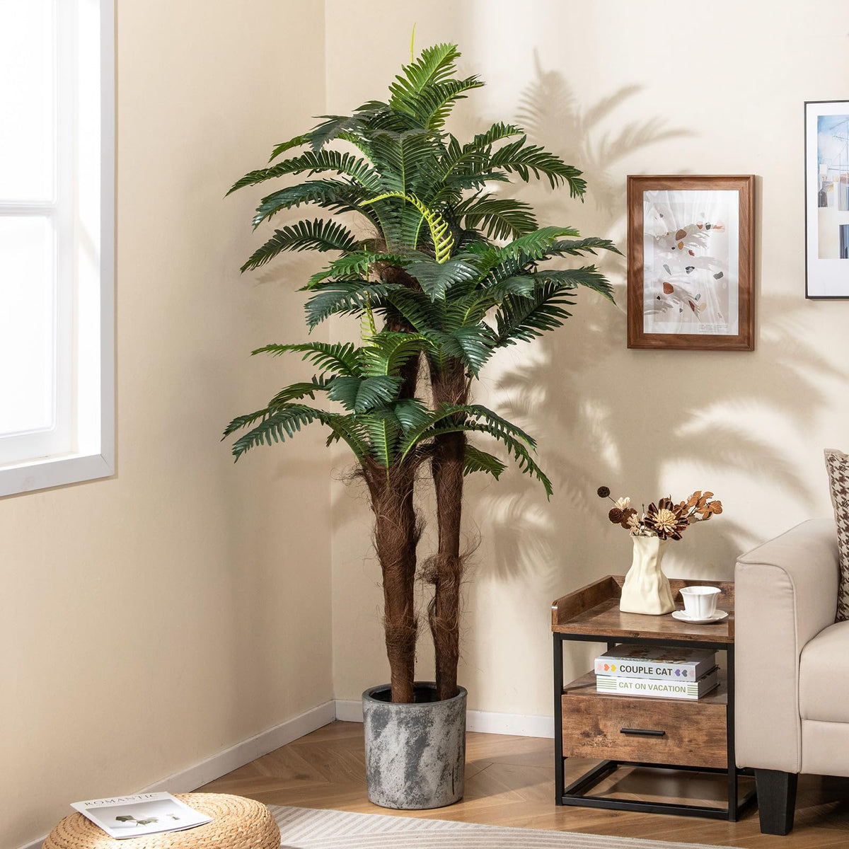 Lucktree 6.3 ft Tall Fake Tropical Plant with 45 + 3 Adjustable Leaves 3 Real Barks & Moss (2 Pack)