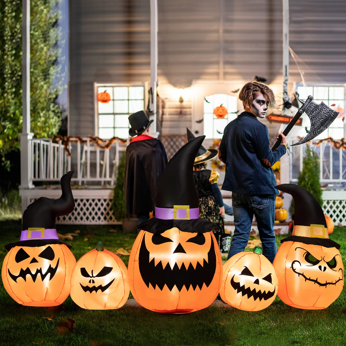 Lucktree 8 Ft Halloween Inflatable Pumpkin Family, Waterproof Halloween Yard Decoration with Built-in LED Lights, Sandbag
