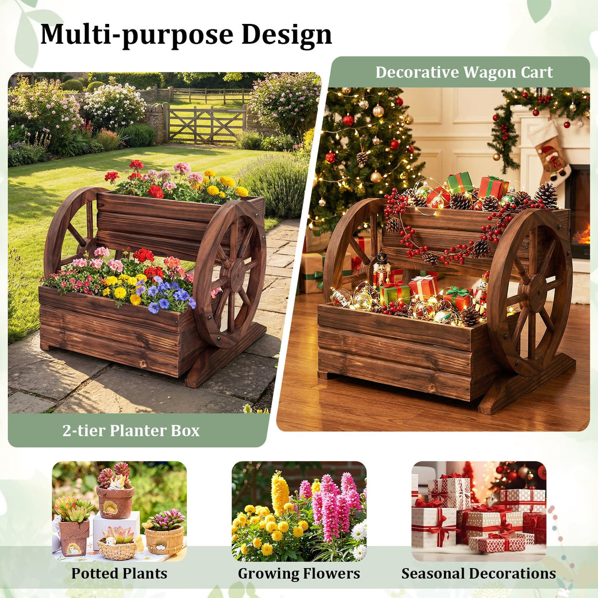 Lucktree Garden Planter with Drainage Holes & Wheels for Flowers Herbs Vegetables