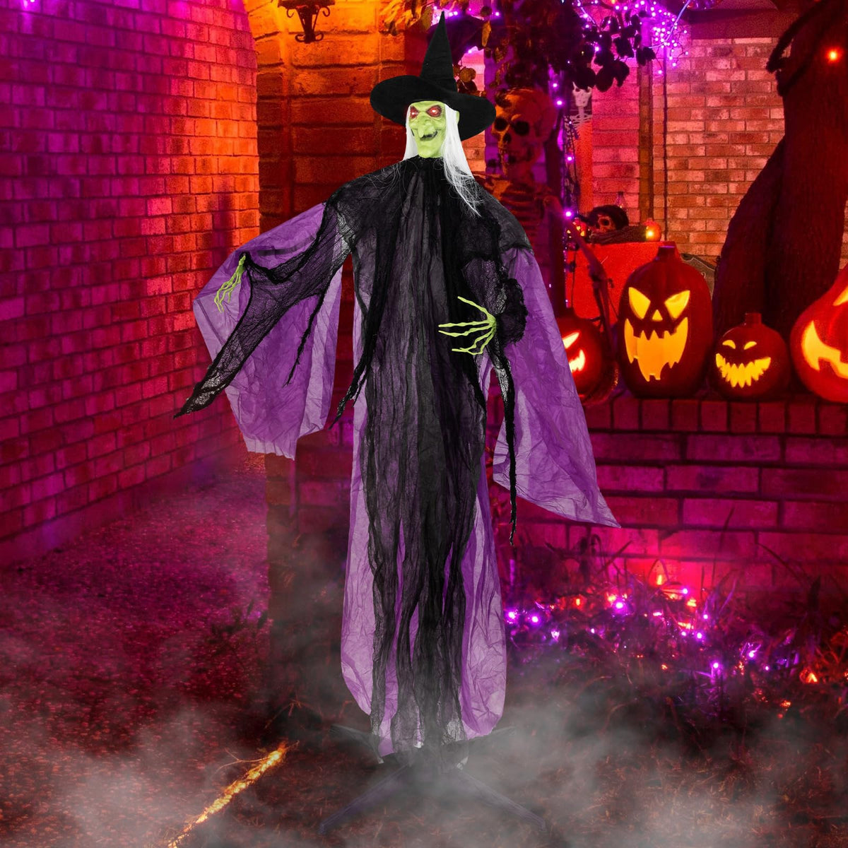 Lucktree 7.2 FT Halloween Animatronic Witch, Animated Standing Poseable Figure with Light up Eyes