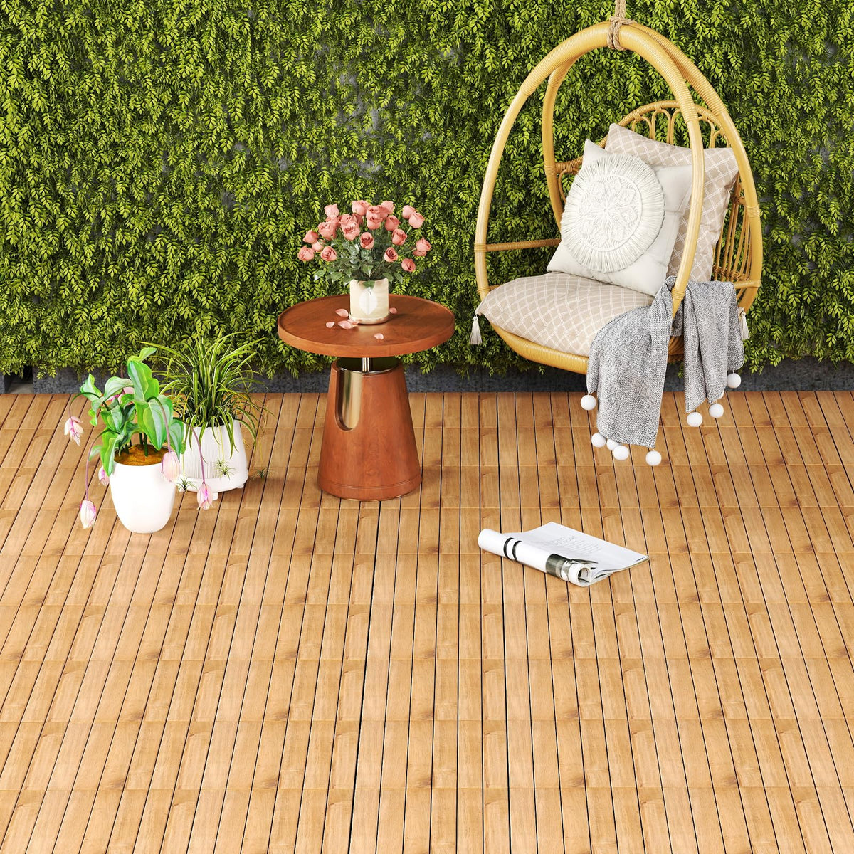 Lucktree 30 PCS Acacia Wood Interlocking Patio Deck Tiles