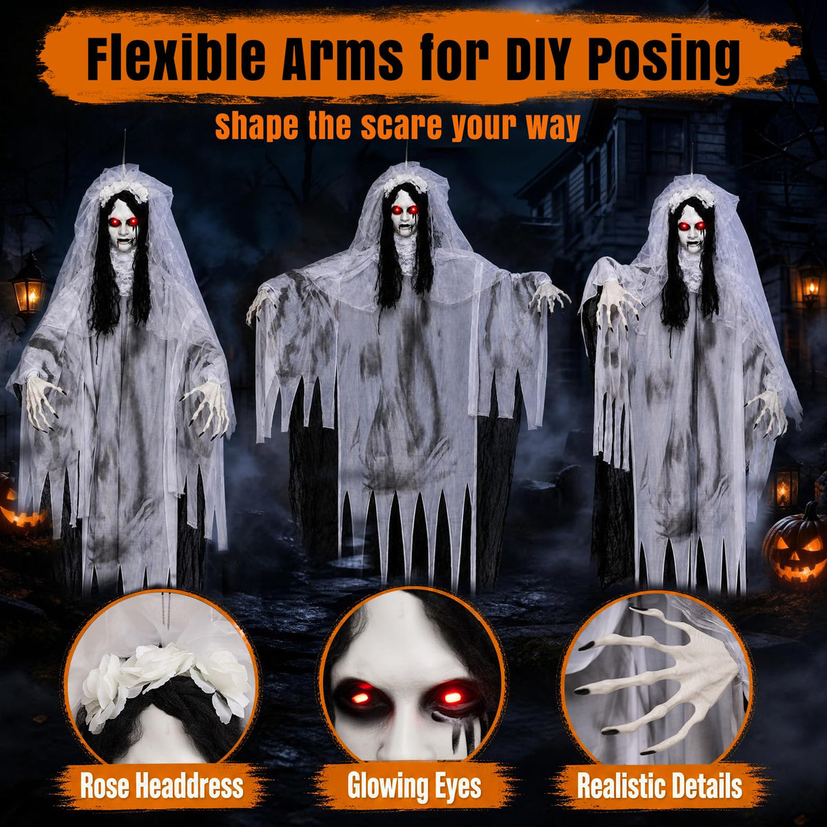 Lucktree 6 FT Animated Halloween Ghost Bride Decoration with Lighted Eyes