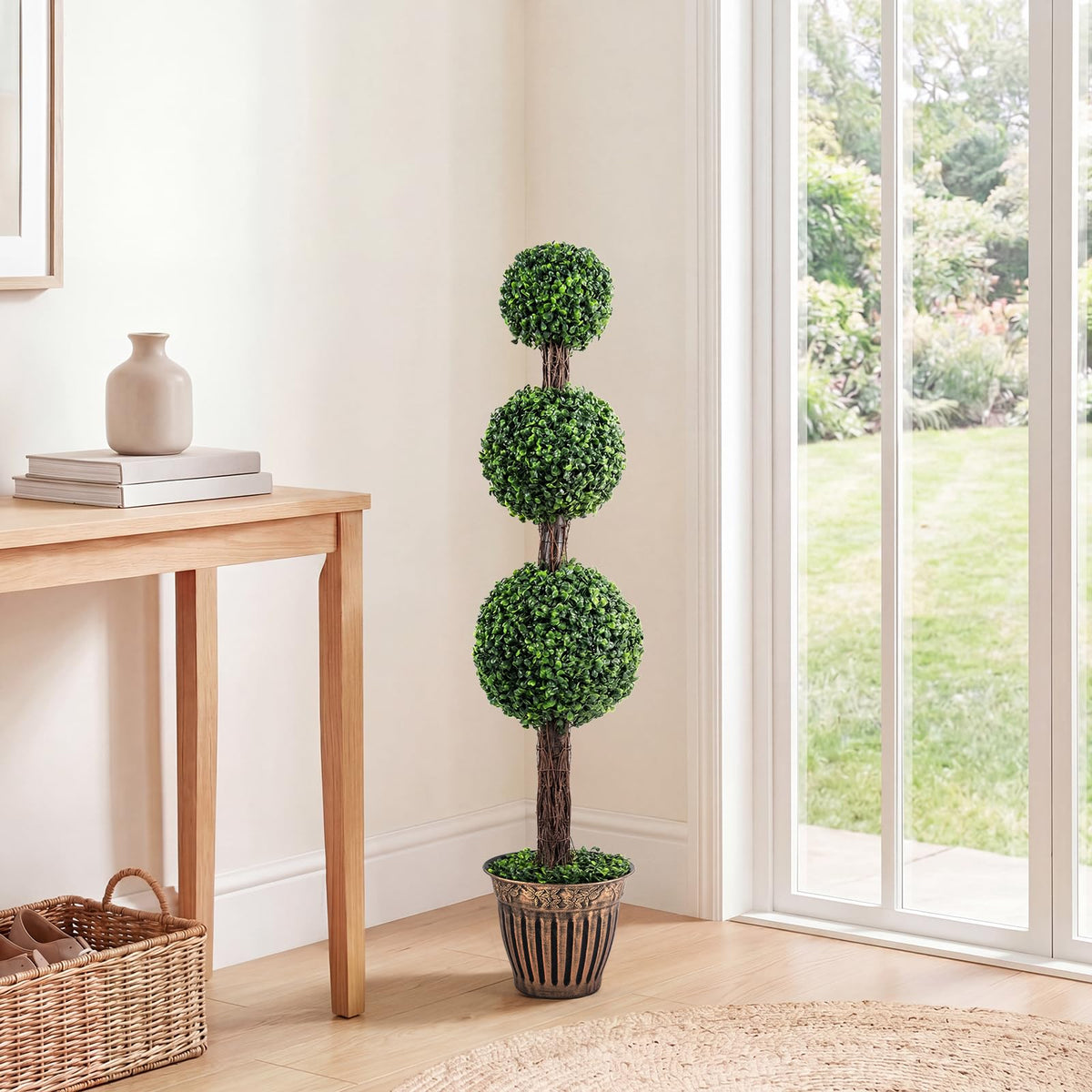 Lucktree Artificial Triple Ball Boxwood Tree 4 FT Fake Topiary Tree(1/2)