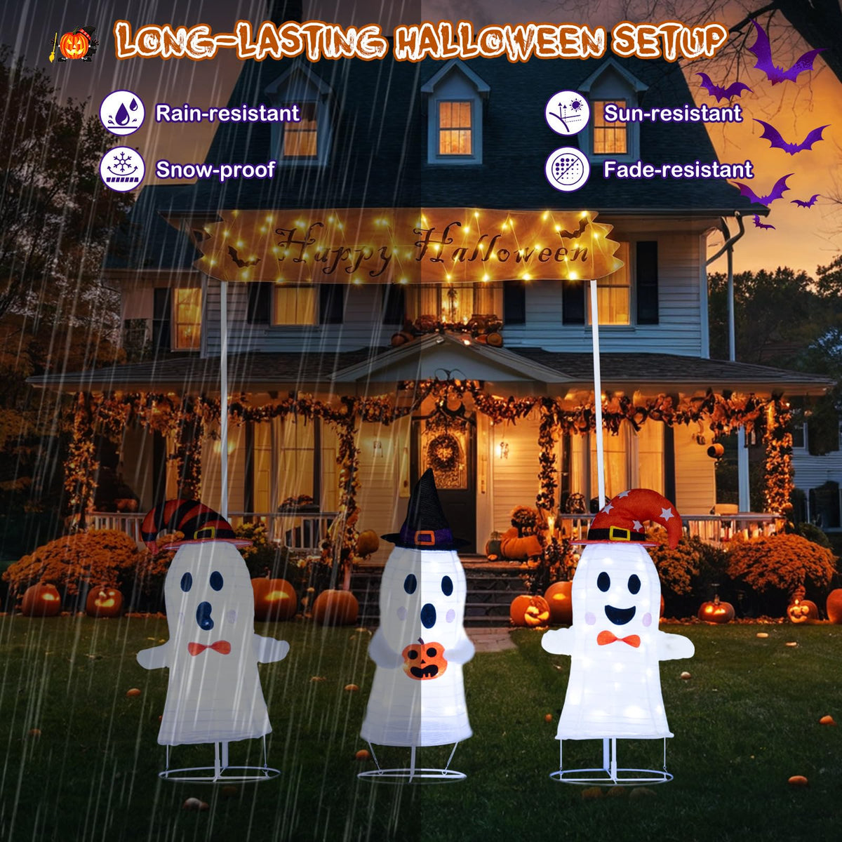 Lucktree Set of 3 Lighted Halloween Decorations Outdoor/Indoor