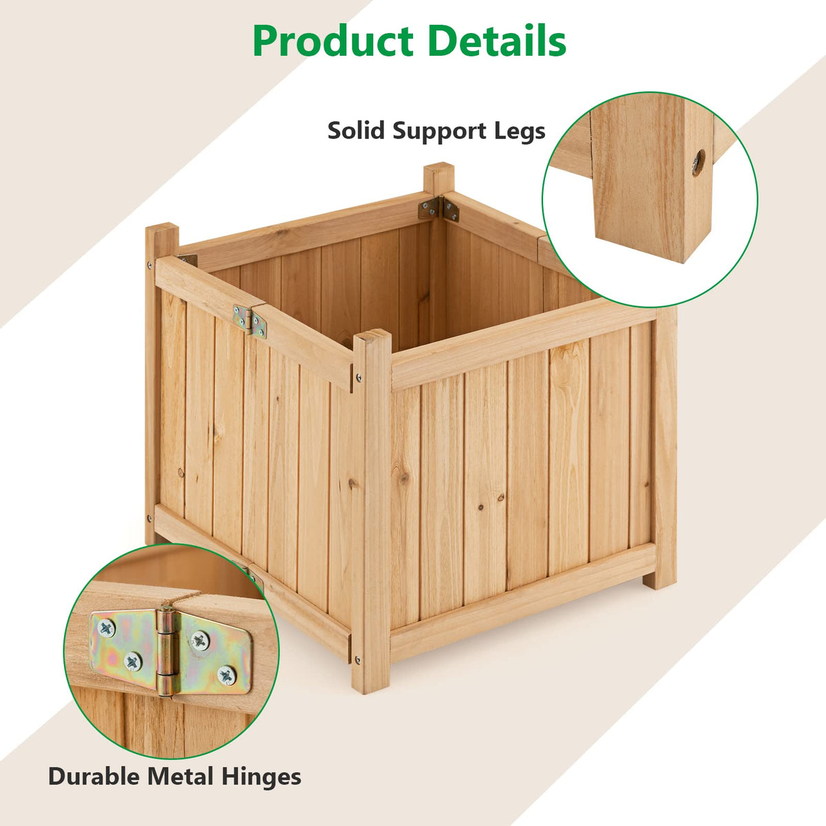 Lucktree 15” Planter Raised Garden Bed - Wooden Planting Box, Outdoor Folding Square Planter