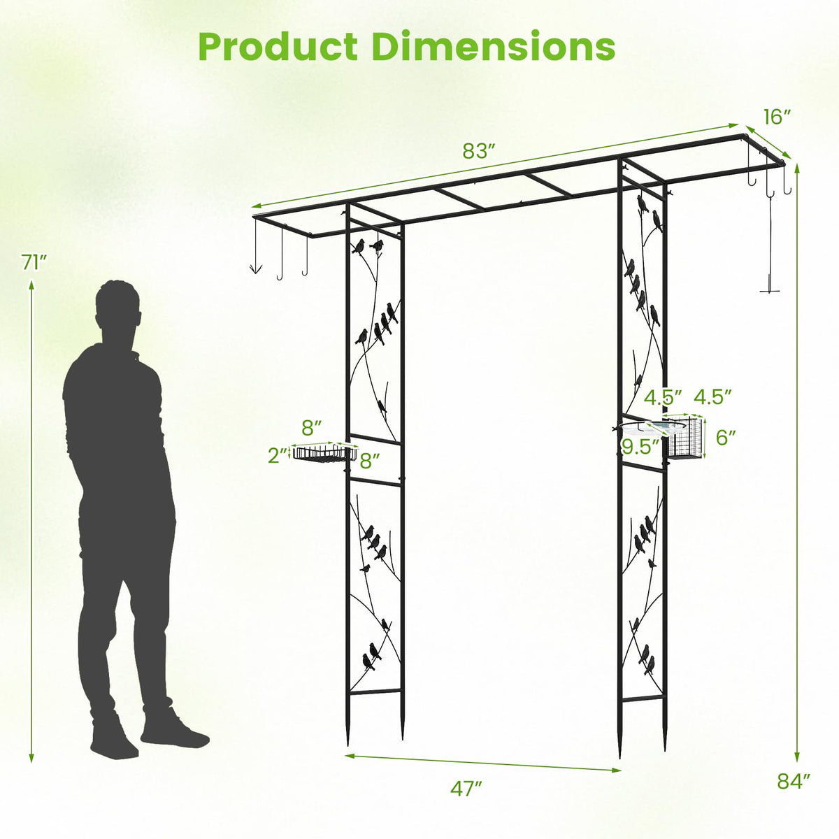Lucktree 84'' Garden Arbor with Bird Feeding Station