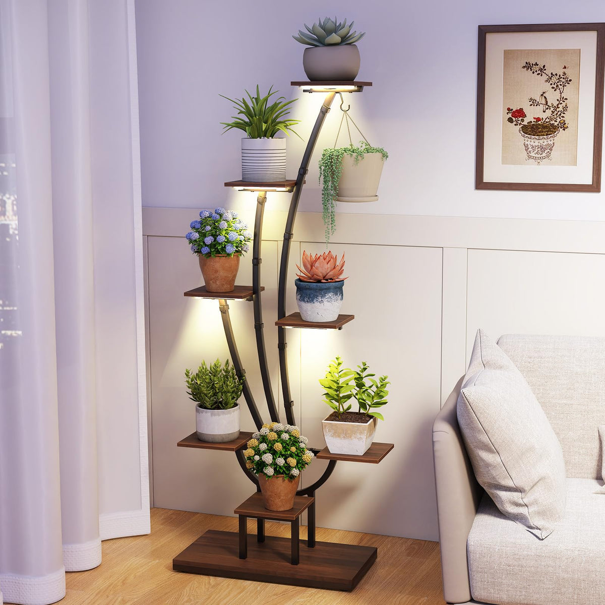 Lucktree Plant Stand Indoor  8-Tier 62" Tall Corner Metal Plant Shelf for Multiple Plants