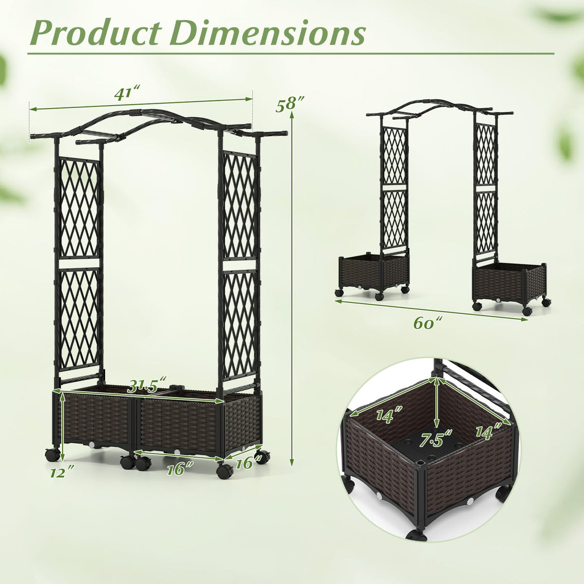 Lucktree Planter Boxes with Arch Trellis for Climbing Vines Vegetables Flowers