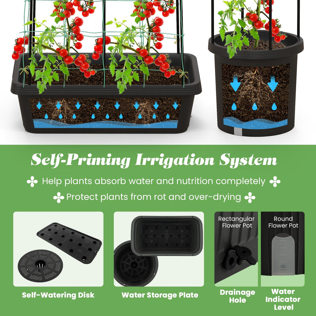 Lucktree Set of 2 Raised Garden Bed w/Trellis & Plant Cage, Planter Box w/ 71” Cucumber Trellis