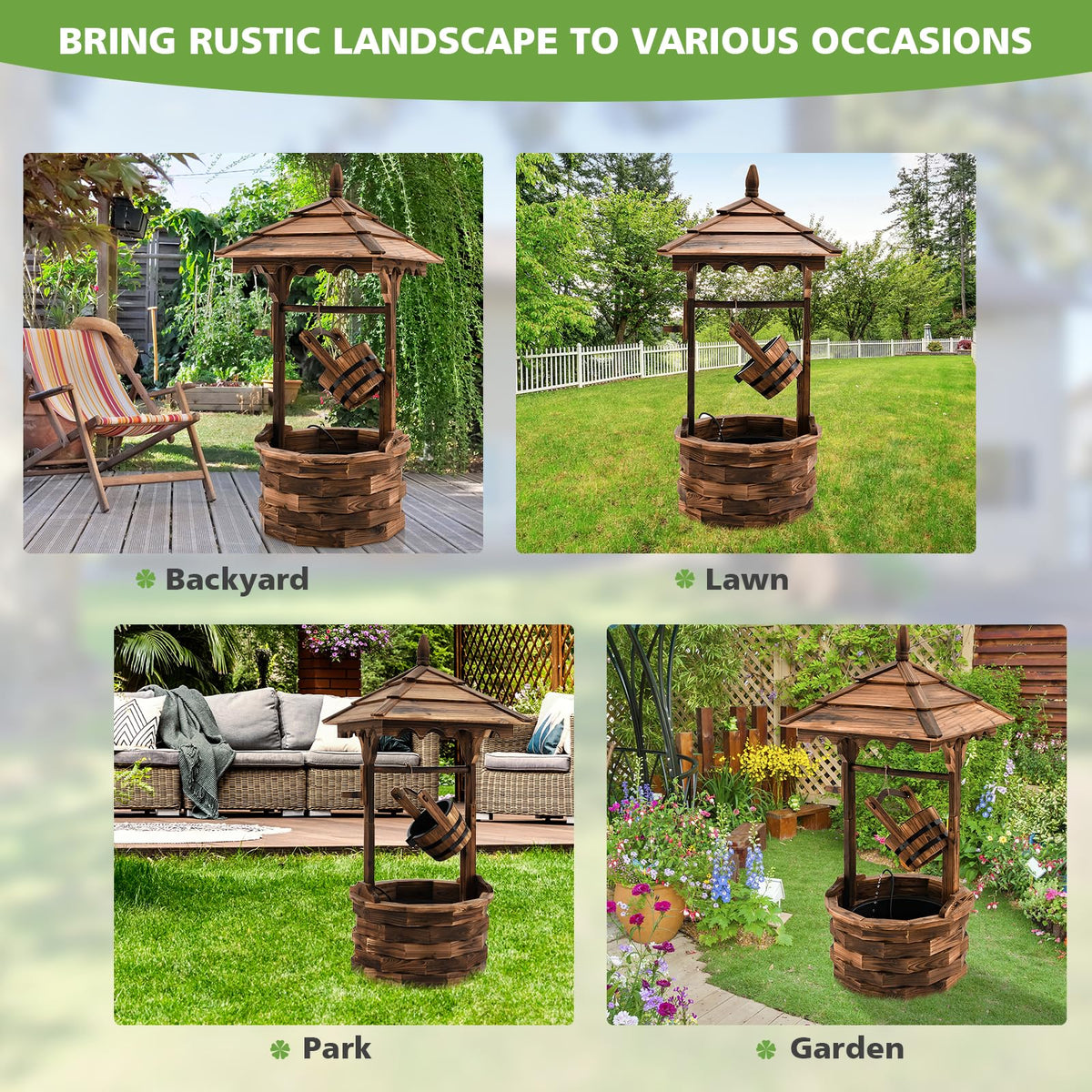 Lucktree Outdoor Wishing Well Water Fountain, 22.5" x 22.5" x 48.5"