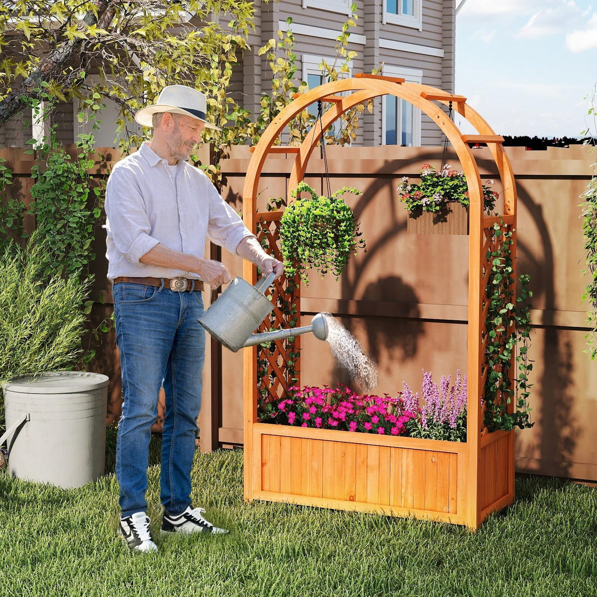 Lucktree Raised Garden Bed with Arch Trellis