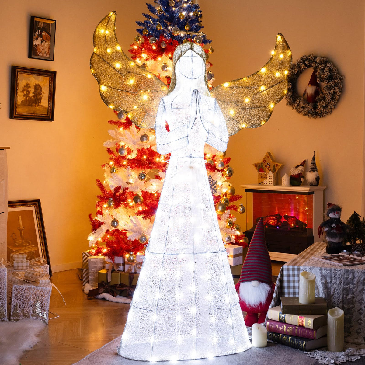 Lucktree 5 FT Christmas Pre-Lit Angel, Yard Lighted-up Festive Angel w/Halo