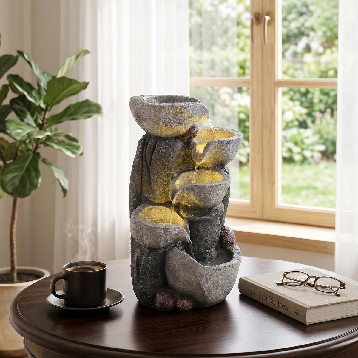 Lucktree 5-Tier Outdoor Water Fountain with Lights